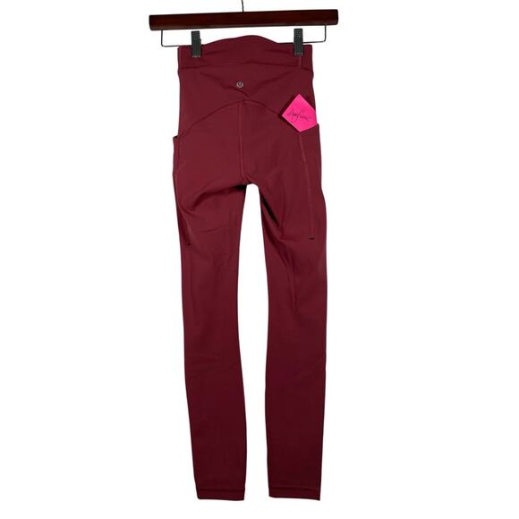 Lululemon Power Thru Leggings Womens 0 Wine Red Pockets Adj Waist Workout Gym - Picture 2 of 4